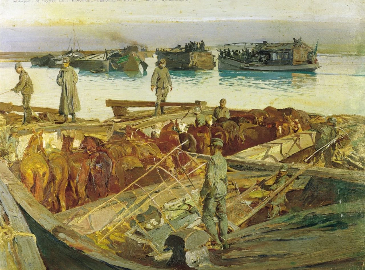Movimenti di truppe nell'estuario - Fondo G.A. Sartorio. Palazzo della Farnesina, Roma